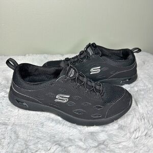 Women’s Skechers Arch Fit Refine Low Top Classic Trainers Sneakers Shoes Black